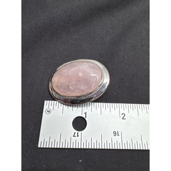 Vintage Oval Rose Quartz Silver Tone Brooch - Picture 4 of 5